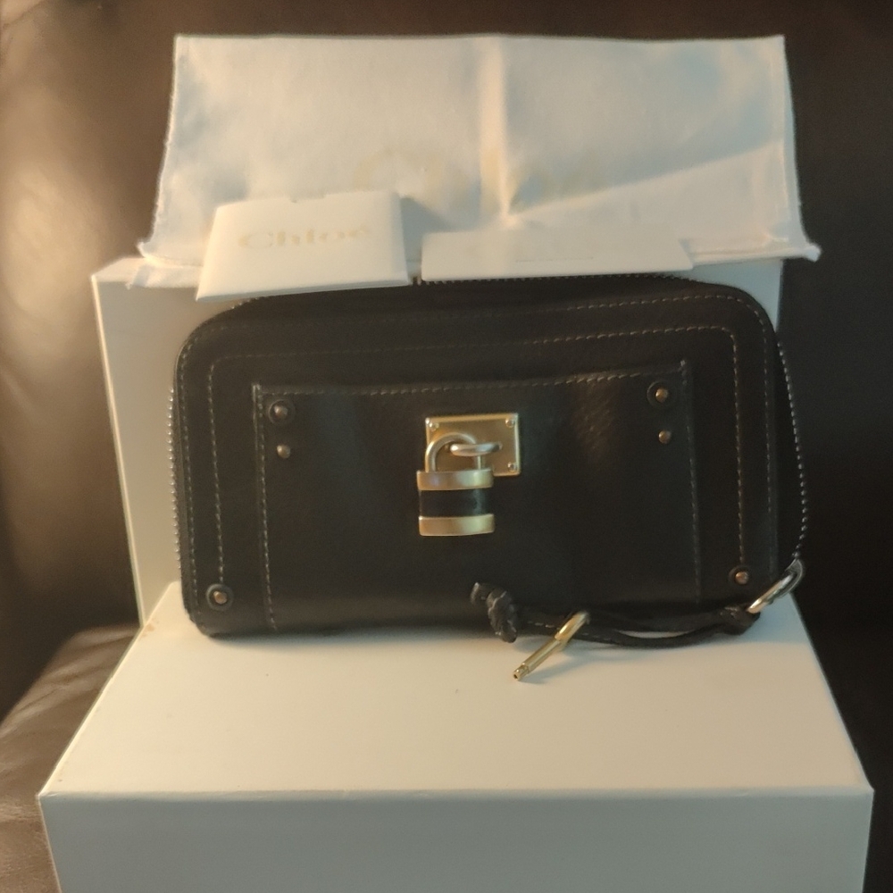 Chloe Black Wallet with Gold Accents